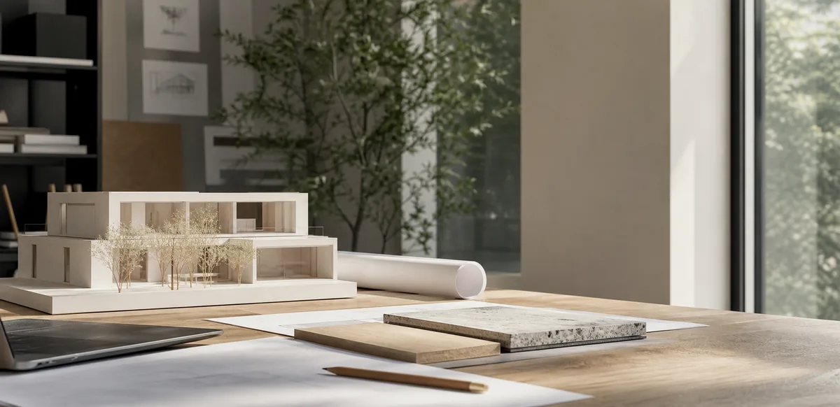 Modello architettonico su un tavolo da progettazione